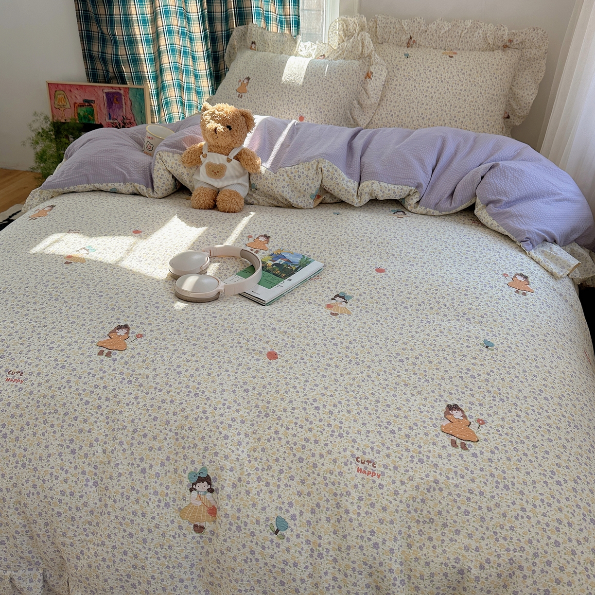 91家纺网 家纺一手货源 找家纺 摩妮卡 2026春夏新款韩版花边水洗棉泡泡纱床盖四件套 小萝莉