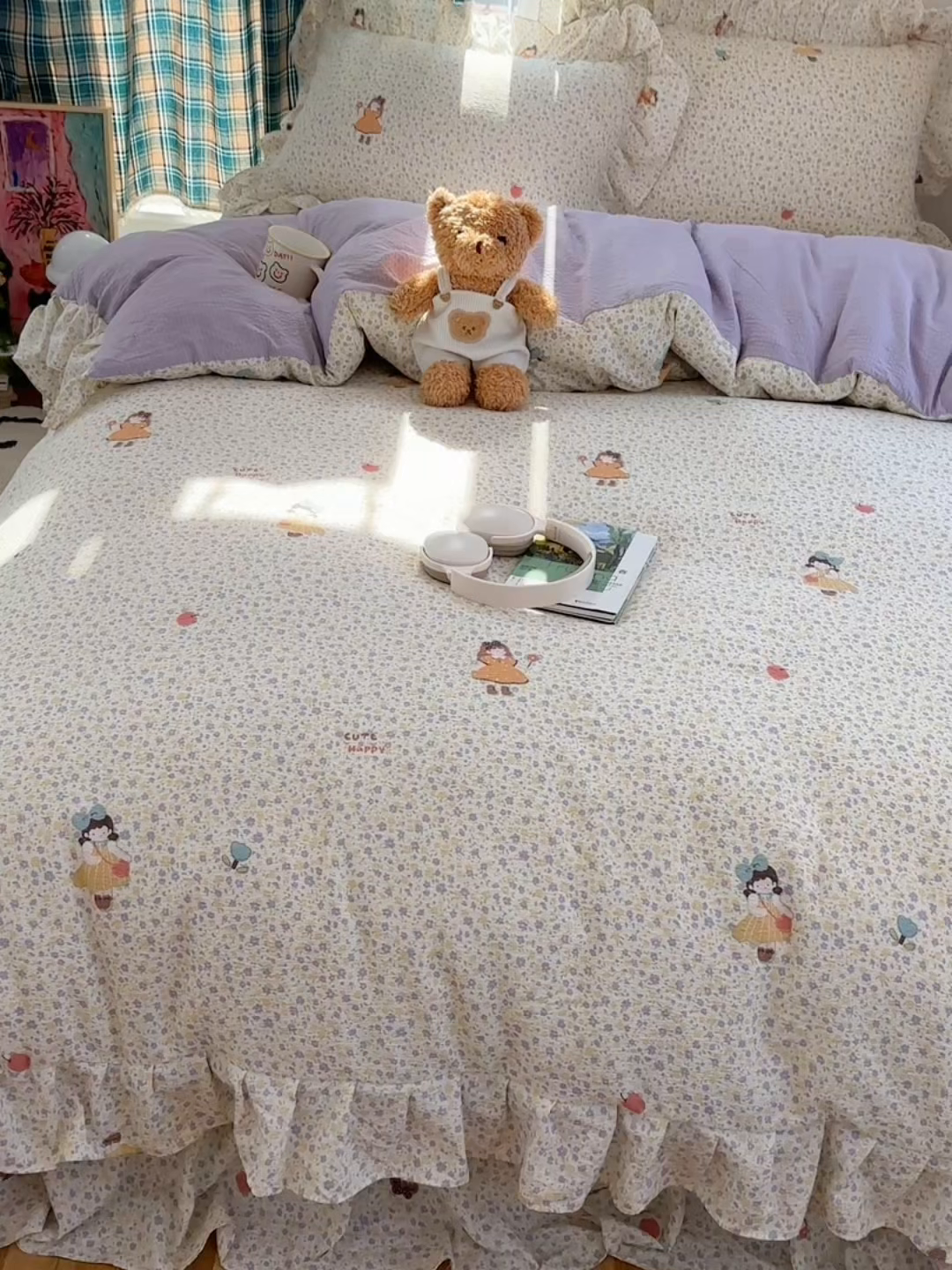 91家纺网 家纺一手货源 找家纺 摩妮卡 2026春夏新款韩版花边水洗棉泡泡纱床盖四件套 小萝莉