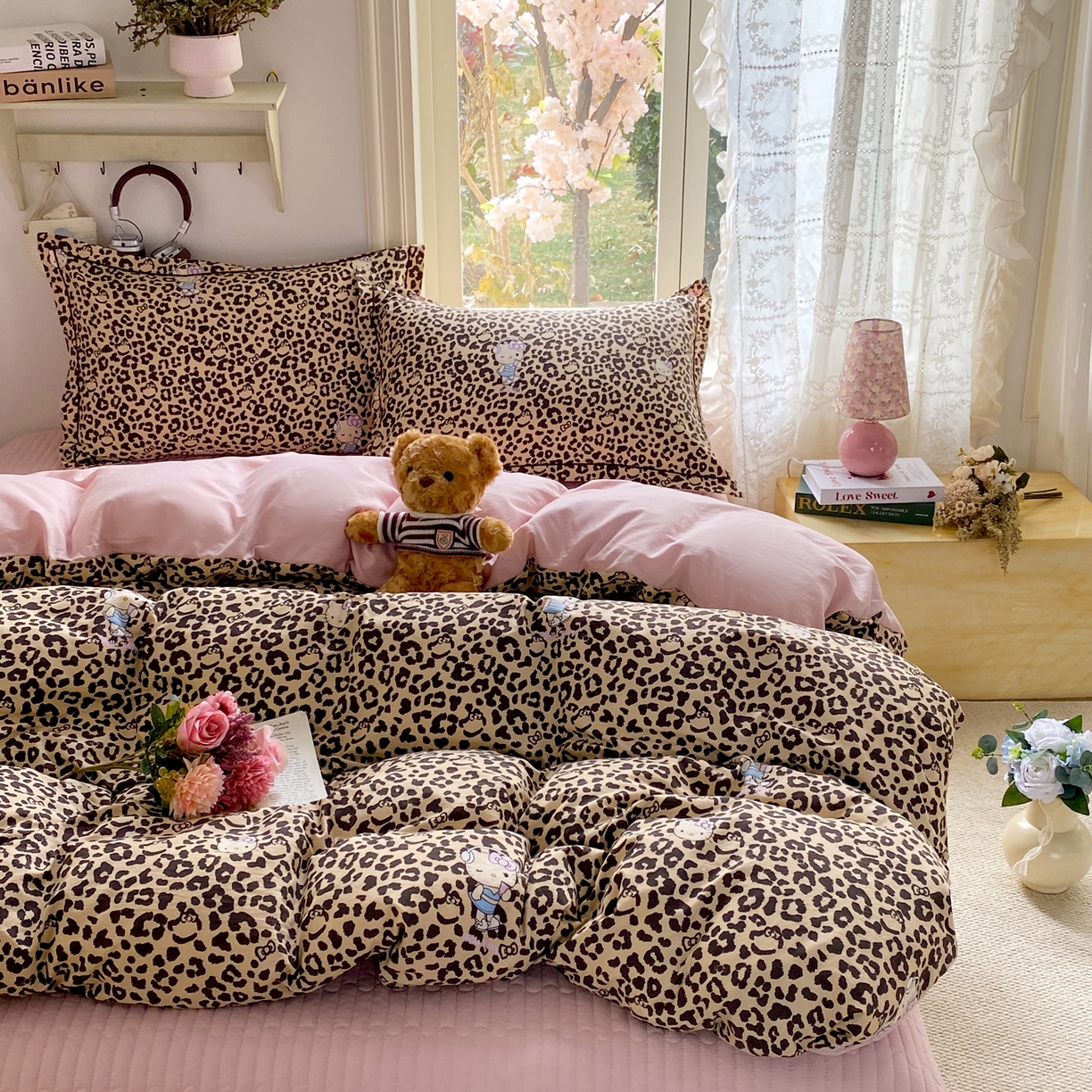 91家纺网 家纺一手货源 找家纺 富之航家纺 2026新款小清新床盖四件套 豹纹kt