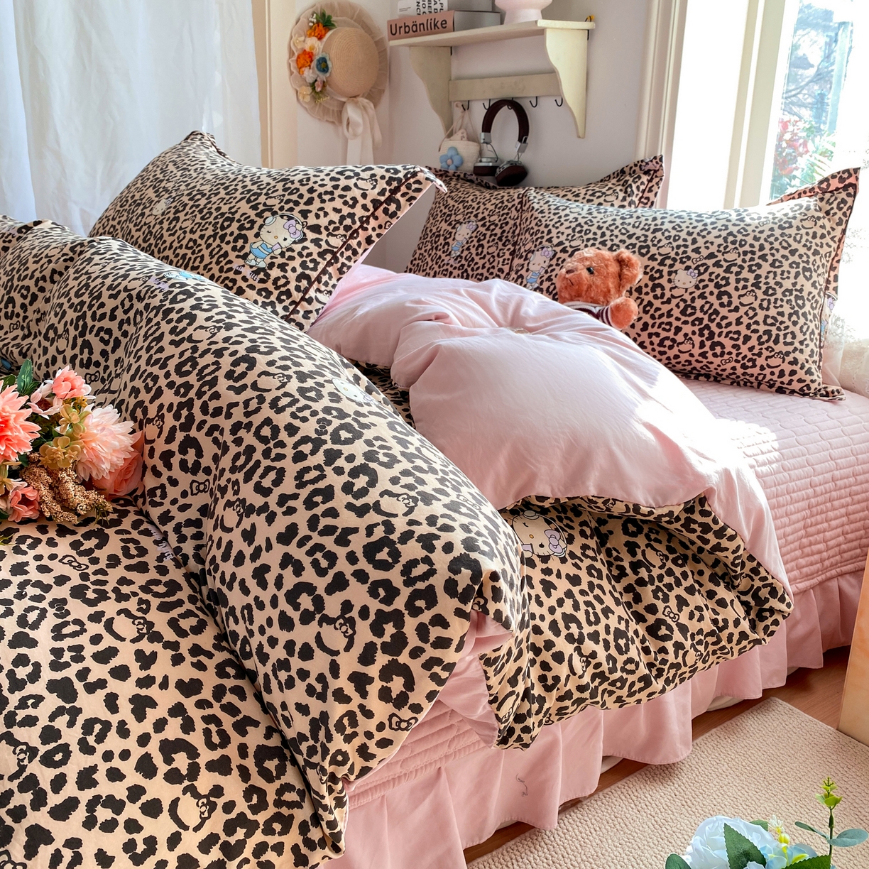 91家纺网 家纺一手货源 找家纺 富之航家纺 2026新款小清新床盖四件套 豹纹kt