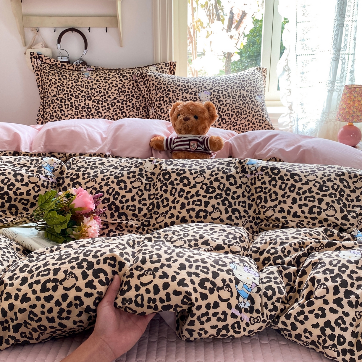 91家纺网 家纺一手货源 找家纺 富之航家纺 2026新款小清新床盖四件套 豹纹kt