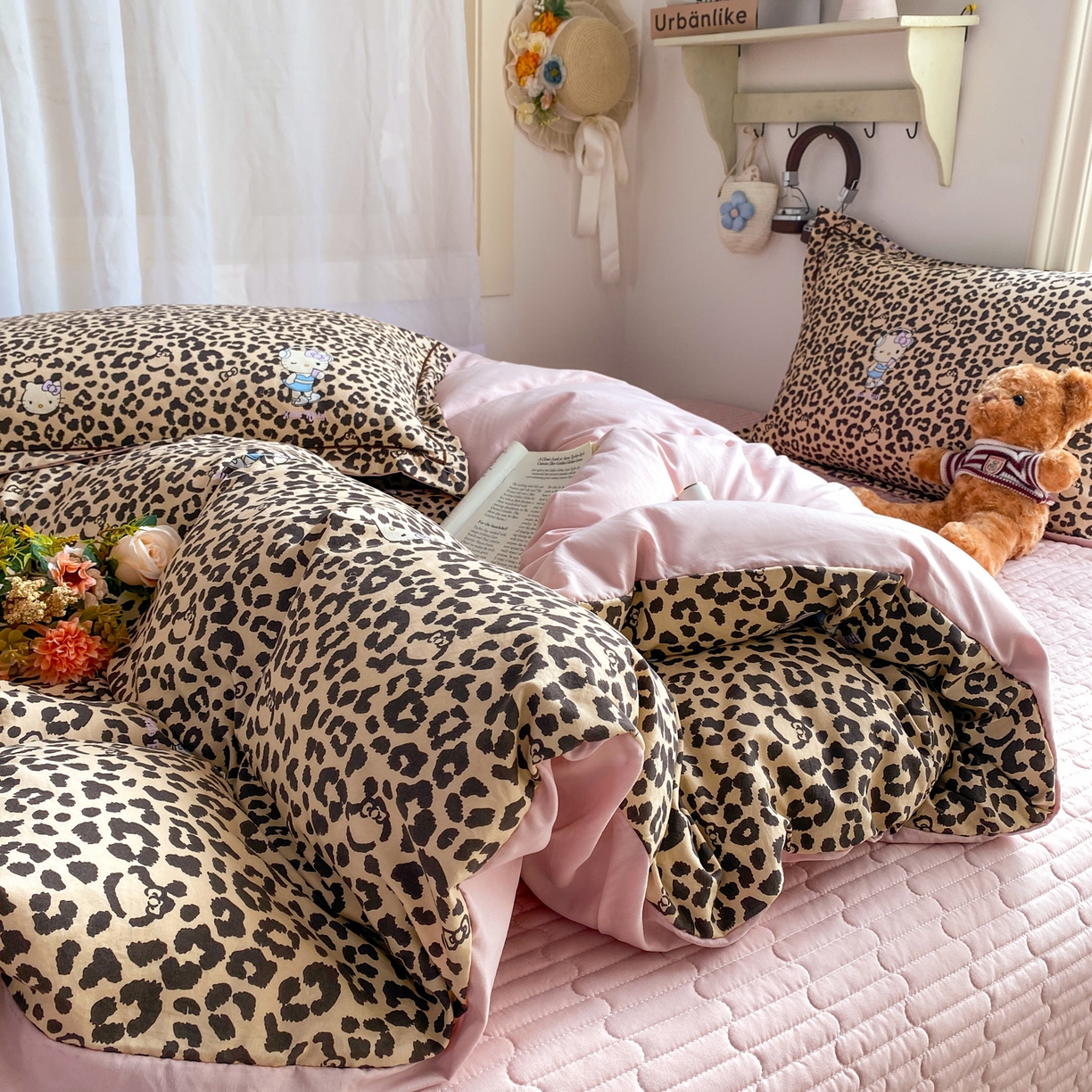 91家纺网 家纺一手货源 找家纺 富之航家纺 2026新款小清新床盖四件套 豹纹kt