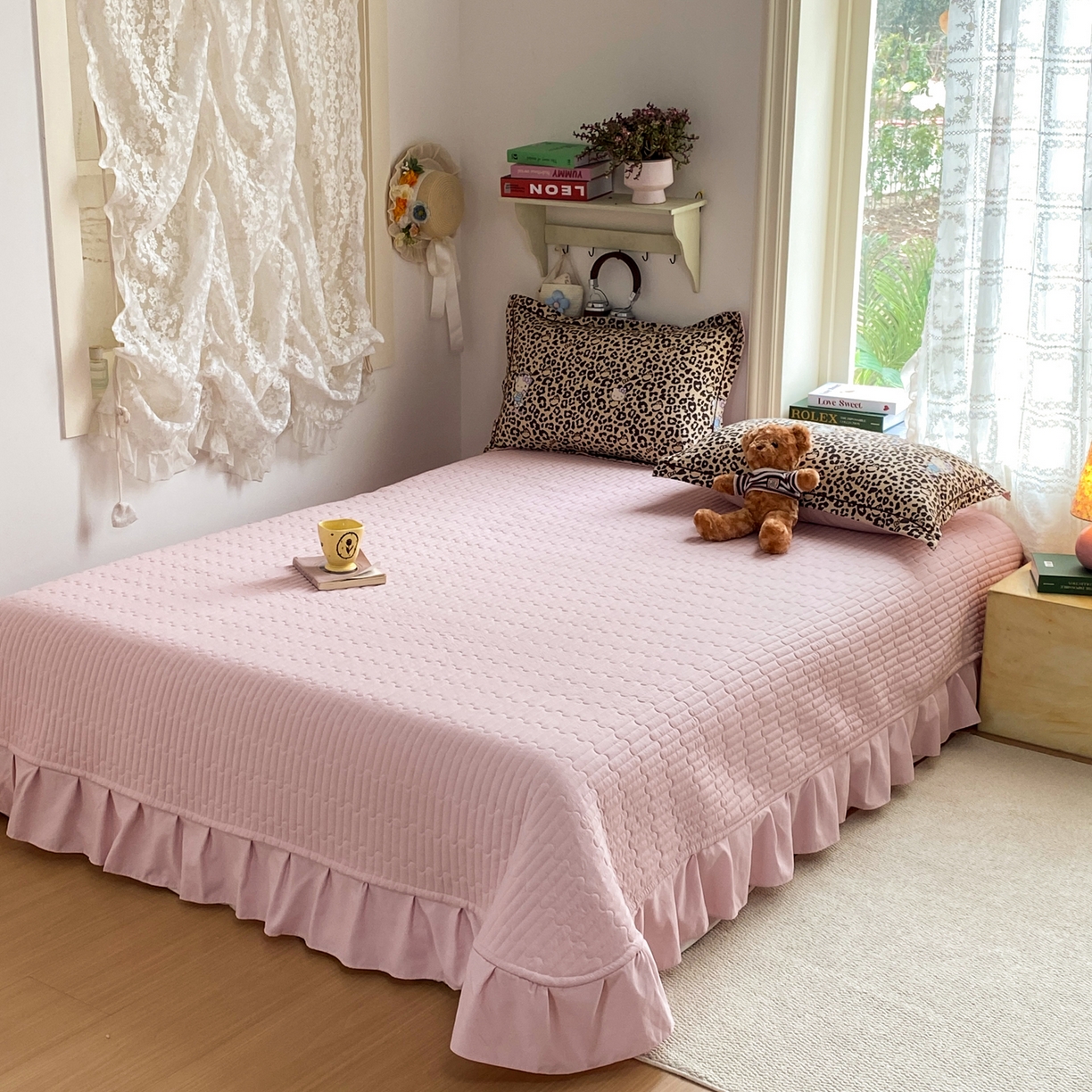 91家纺网 家纺一手货源 找家纺 富之航家纺 2026新款小清新床盖四件套 豹纹kt