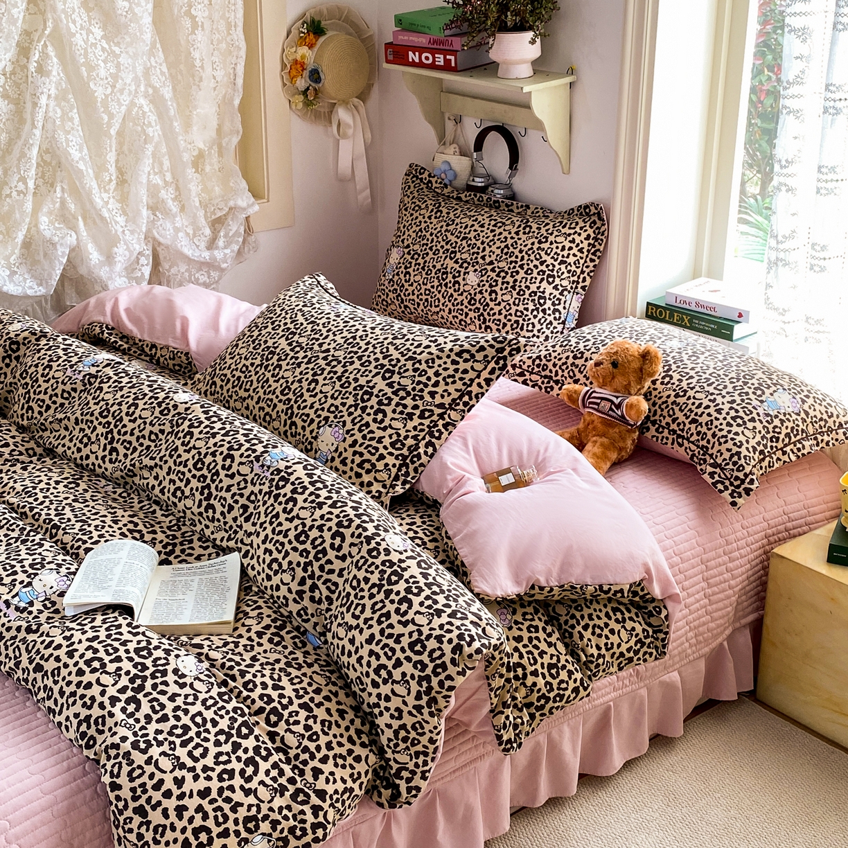 91家纺网 家纺一手货源 找家纺 富之航家纺 2026新款小清新床盖四件套 豹纹kt