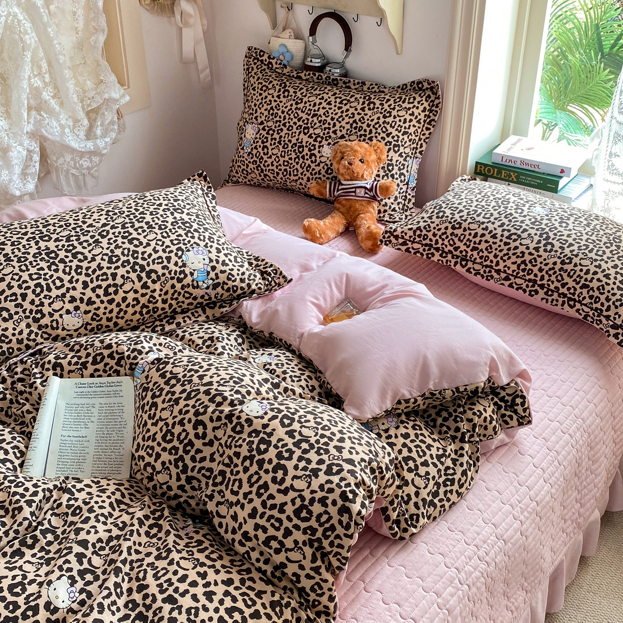 91家纺网 家纺一手货源 找家纺 富之航家纺 2026新款小清新床盖四件套 豹纹kt