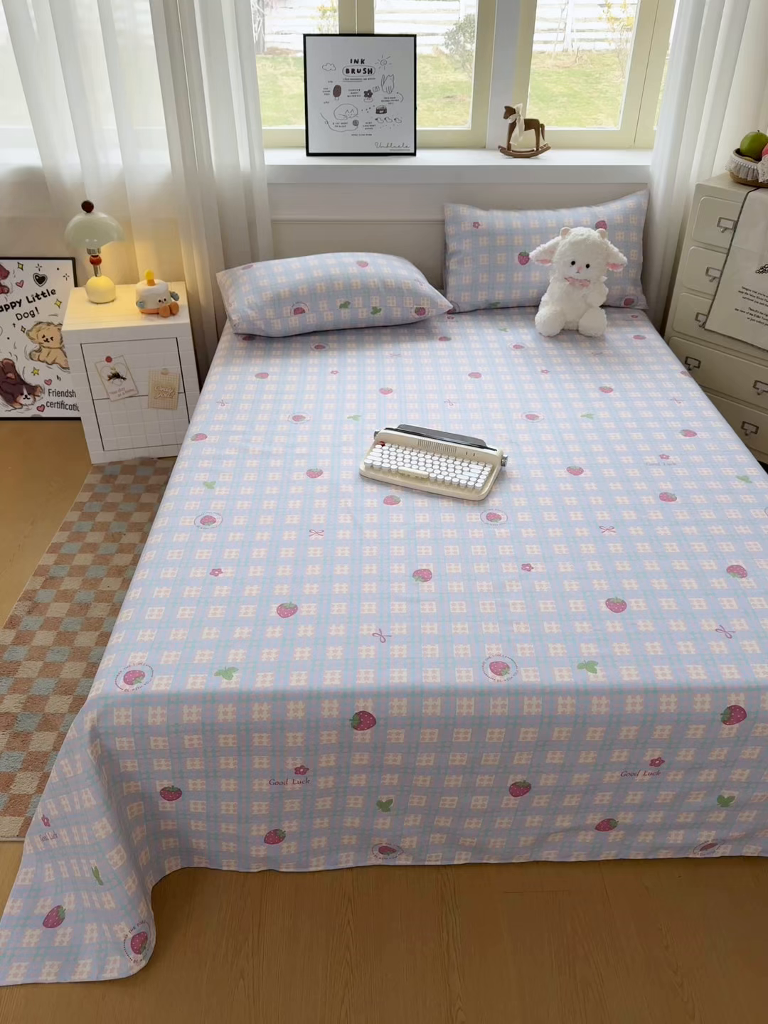 91家纺网 家纺一手货源 找家纺 （总）爱彼家纺 2026新款细沙卡通原棉老粗布床单凉席床单三件套-新升级细沙