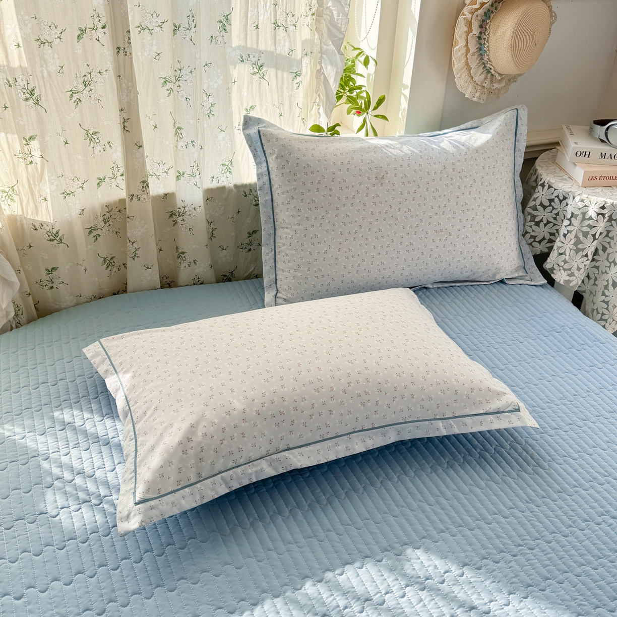 91家纺网 家纺一手货源 找家纺 富之航家纺 2026新款小清新床盖四件套 繁星蓝灰