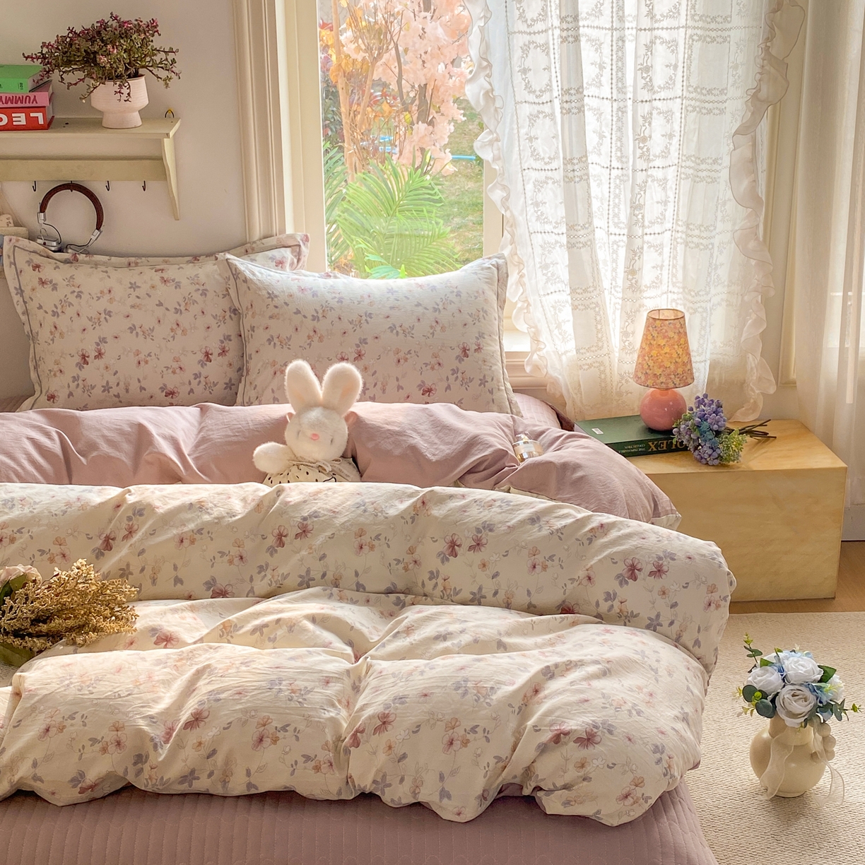 91家纺网 家纺一手货源 找家纺 富之航家纺 2026新款小清新床盖四件套 复古花影