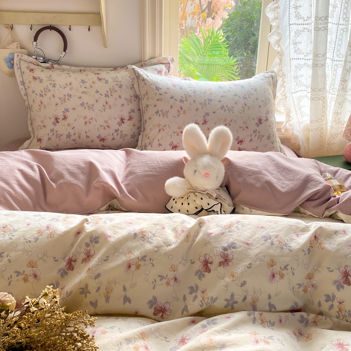 91家纺网 家纺一手货源 找家纺 富之航家纺 2026新款小清新床盖四件套 复古花影