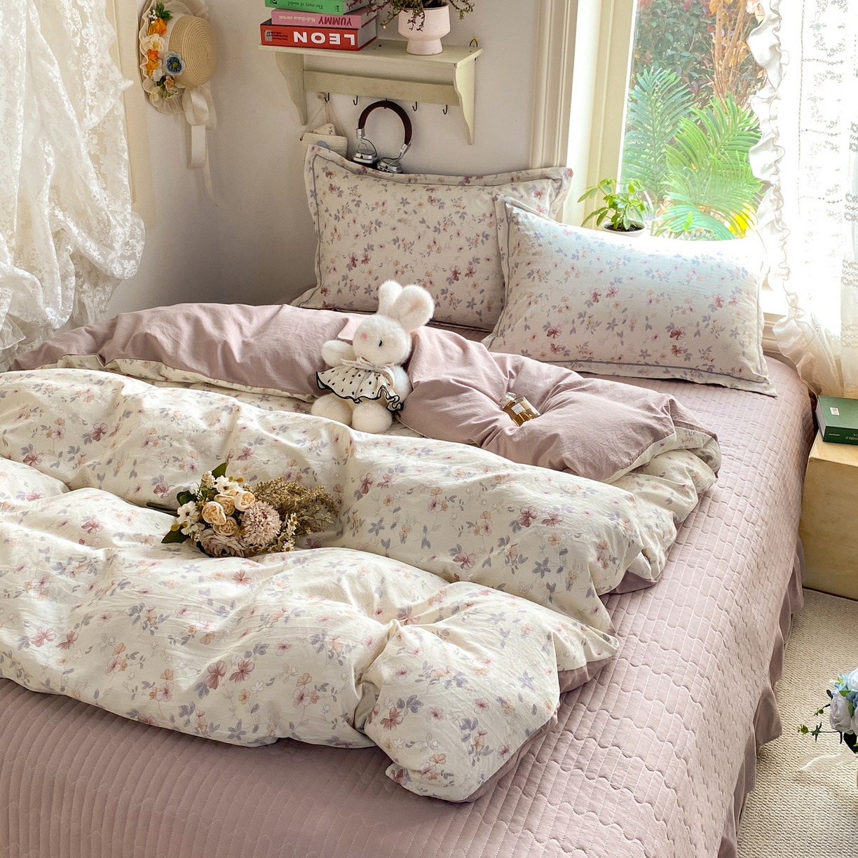 91家纺网 家纺一手货源 找家纺 富之航家纺 2026新款小清新床盖四件套 复古花影