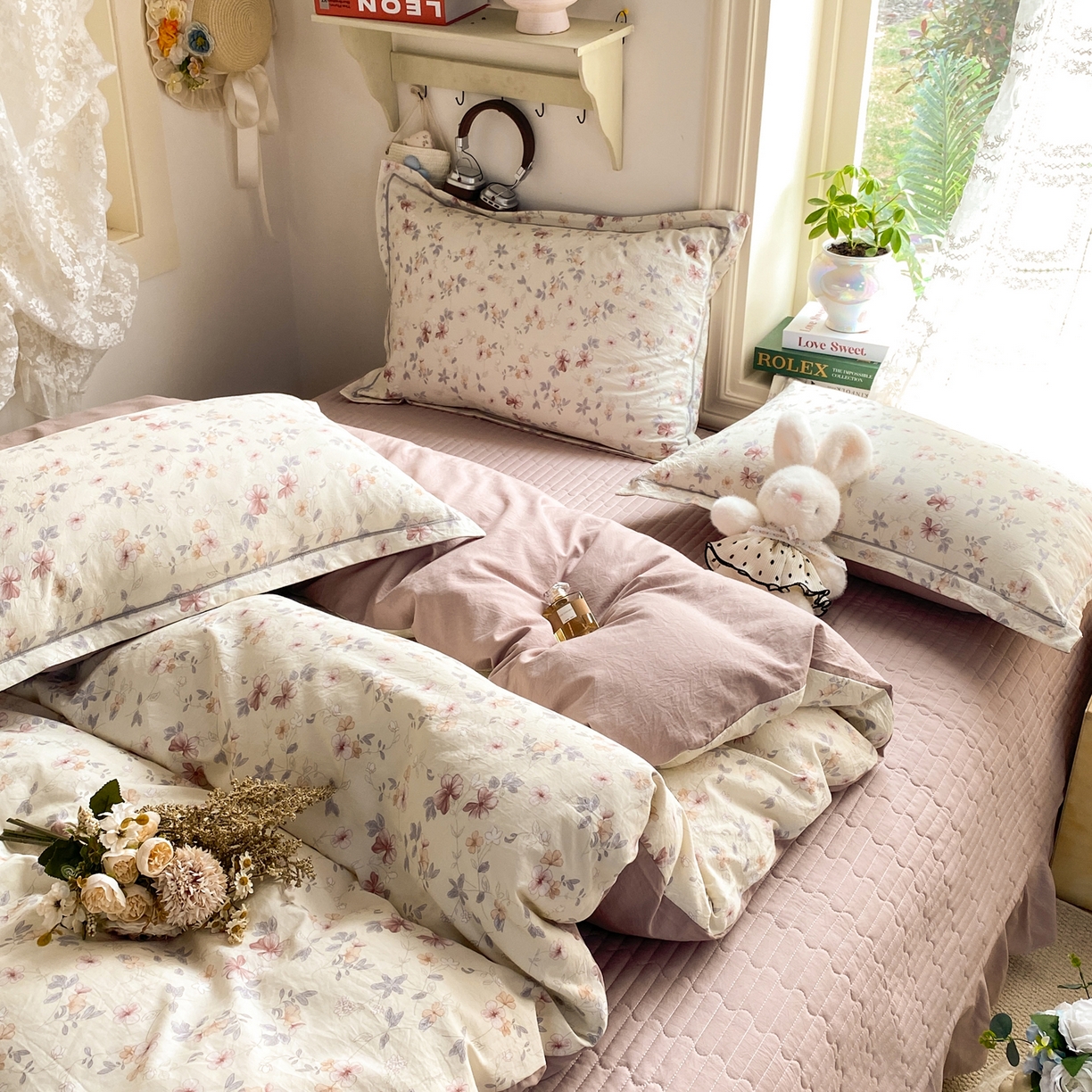 91家纺网 家纺一手货源 找家纺 富之航家纺 2026新款小清新床盖四件套 复古花影