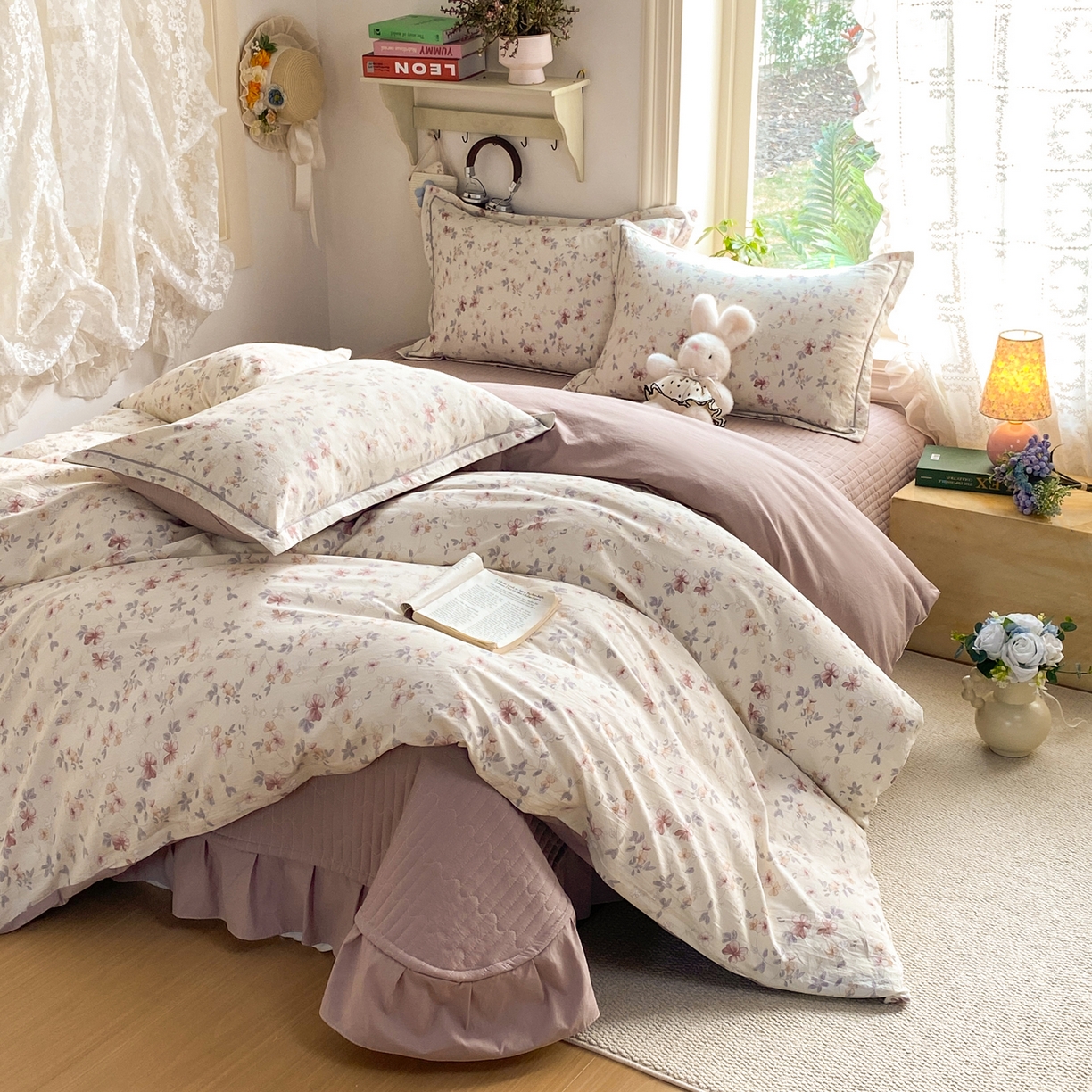 富之航家纺 2026新款小清新床盖四件套 复古花影