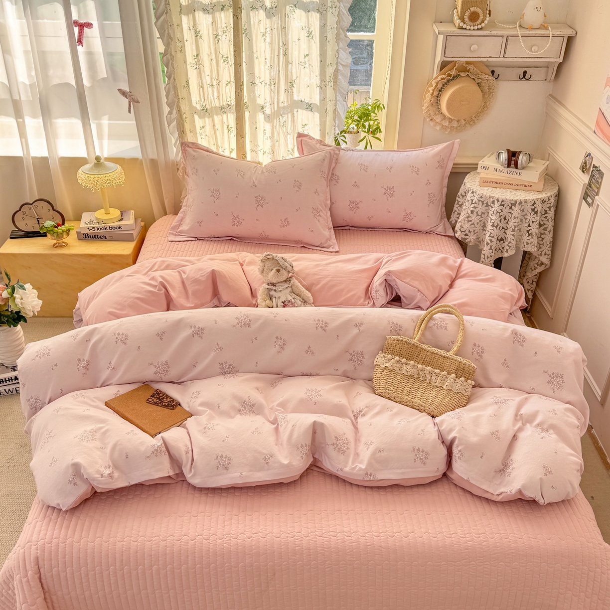 91家纺网 家纺一手货源 找家纺 富之航家纺 2026新款小清新床盖四件套 花恋