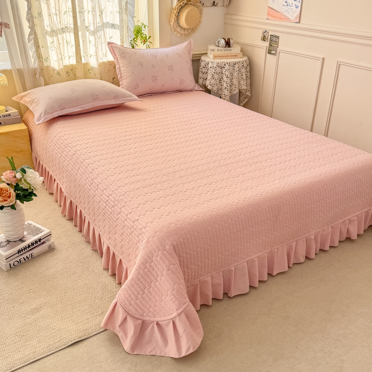 91家纺网 家纺一手货源 找家纺 富之航家纺 2026新款小清新床盖四件套 花恋