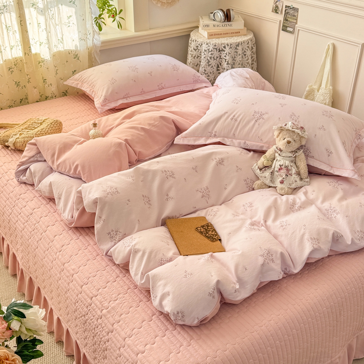 91家纺网 家纺一手货源 找家纺 富之航家纺 2026新款小清新床盖四件套 花恋