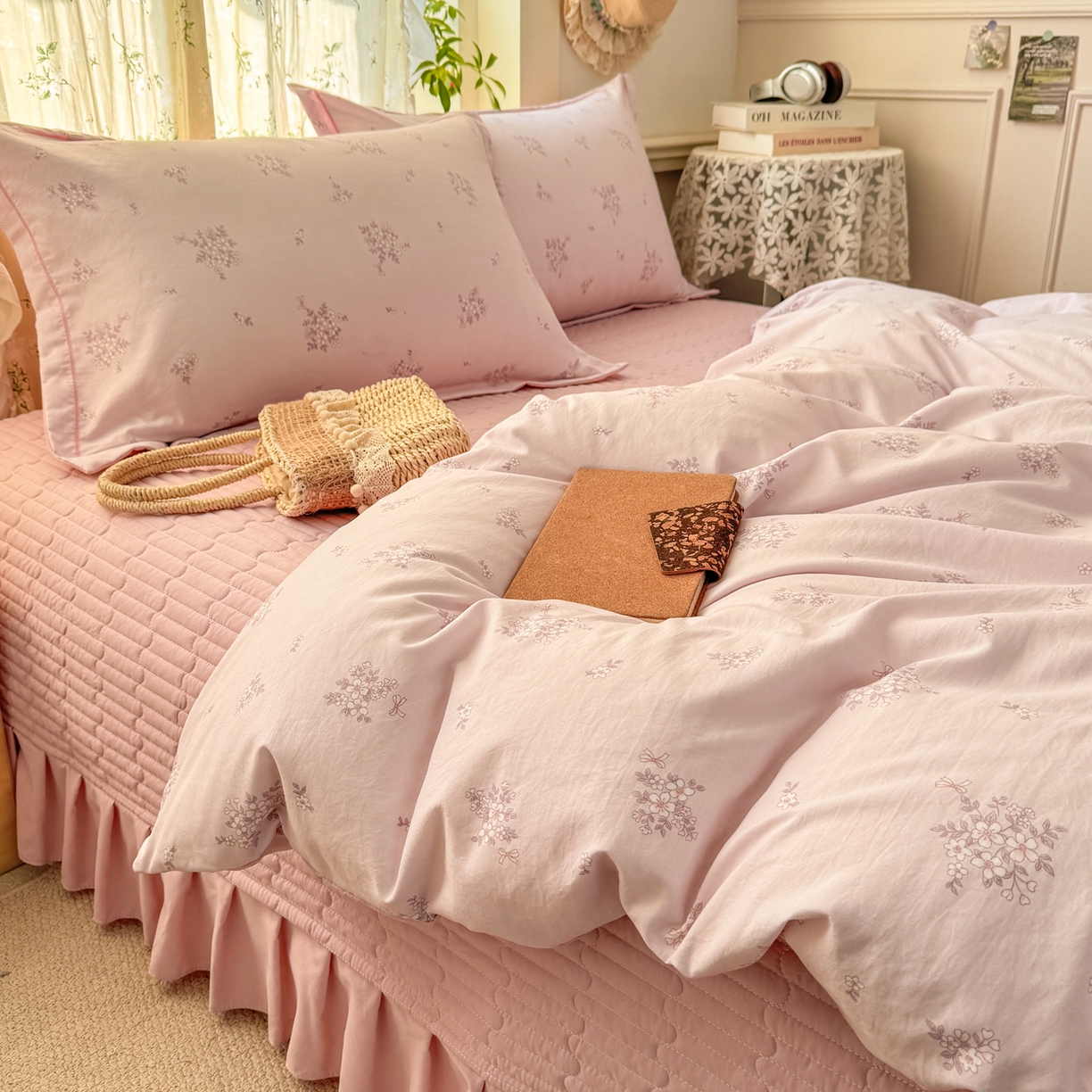 91家纺网 家纺一手货源 找家纺 富之航家纺 2026新款小清新床盖四件套 花恋