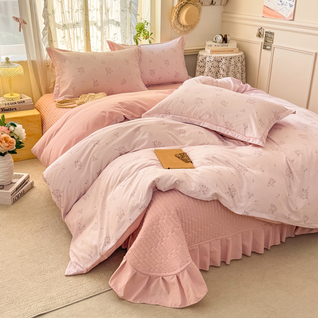 富之航家纺 2026新款小清新床盖四件套 花恋