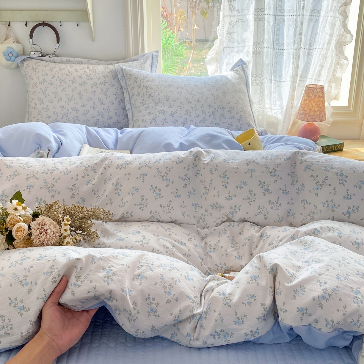 91家纺网 家纺一手货源 找家纺 富之航家纺 2026新款小清新床盖四件套 花田梦