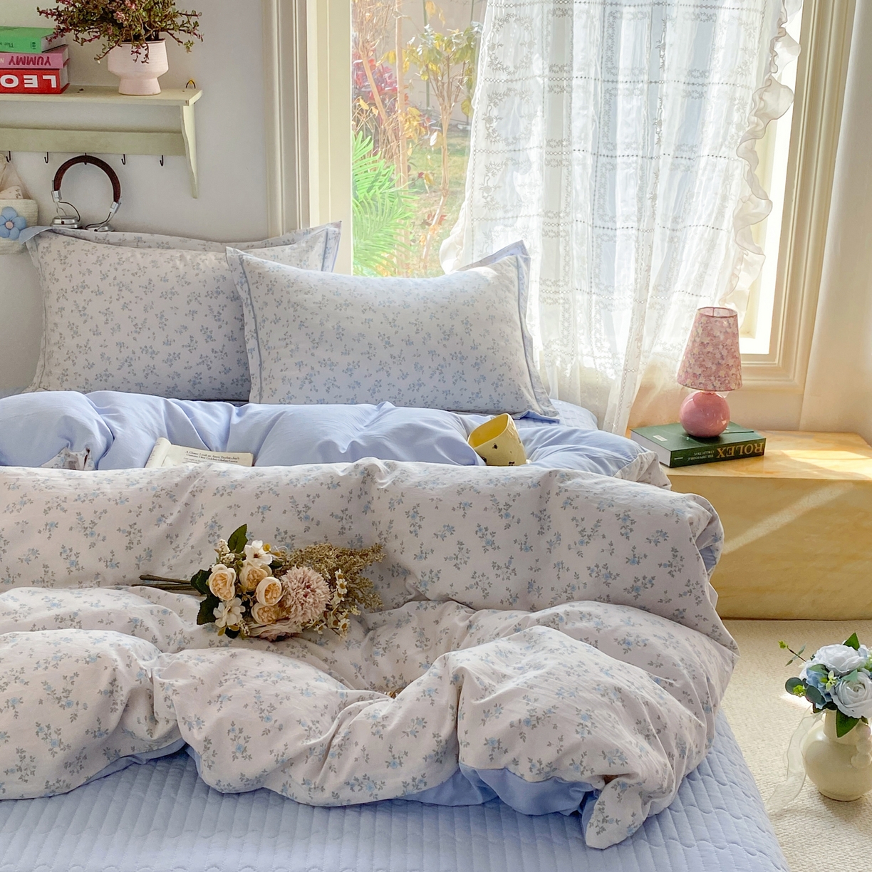 91家纺网 家纺一手货源 找家纺 富之航家纺 2026新款小清新床盖四件套 花田梦