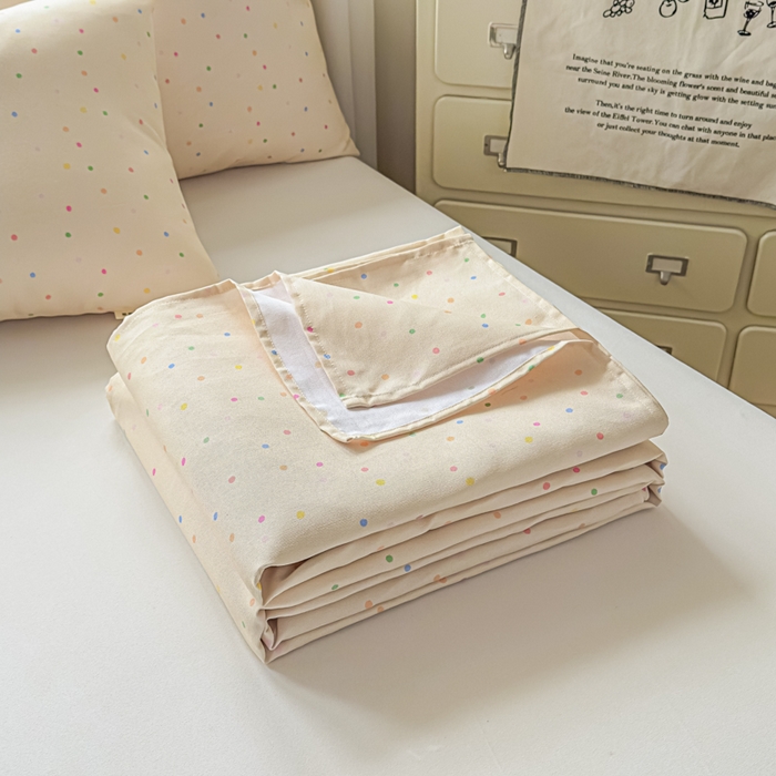 91家纺网 家纺一手货源 找家纺 爱彼家纺 2026新款细沙卡通原棉老粗布床单凉席床单三件套-新升级细沙 彩虹波点