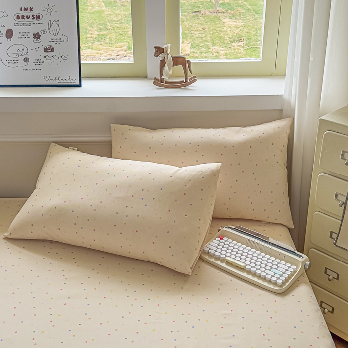 91家纺网 家纺一手货源 找家纺 爱彼家纺 2026新款细沙卡通原棉老粗布床单凉席床单三件套-新升级细沙 彩虹波点