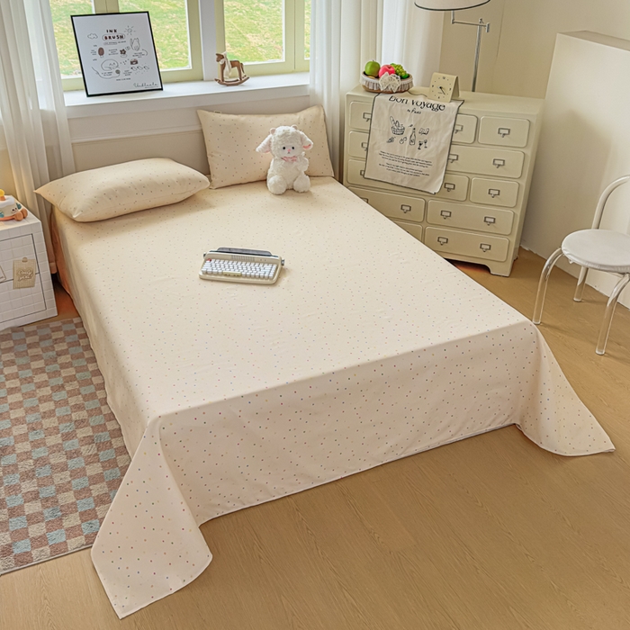 91家纺网 家纺一手货源 找家纺 爱彼家纺 2026新款细沙卡通原棉老粗布床单凉席床单三件套-新升级细沙 彩虹波点