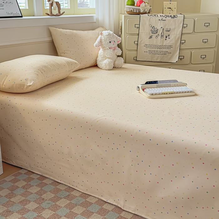 91家纺网 家纺一手货源 找家纺 爱彼家纺 2026新款细沙卡通原棉老粗布床单凉席床单三件套-新升级细沙 彩虹波点