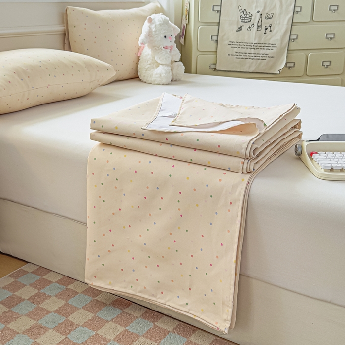 91家纺网 家纺一手货源 找家纺 爱彼家纺 2026新款细沙卡通原棉老粗布床单凉席床单三件套-新升级细沙 彩虹波点