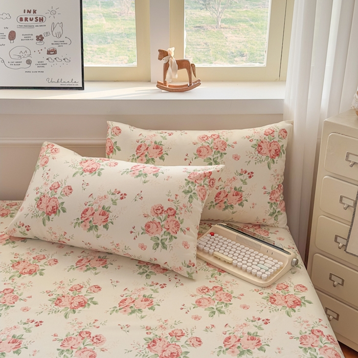 91家纺网 家纺一手货源 找家纺 爱彼家纺 2026新款细沙卡通原棉老粗布床单凉席床单三件套-新升级细沙 粉玫密语