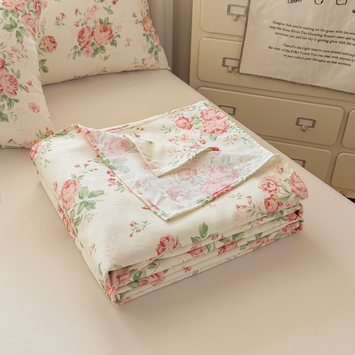 91家纺网 家纺一手货源 找家纺 爱彼家纺 2026新款细沙卡通原棉老粗布床单凉席床单三件套-新升级细沙 粉玫密语