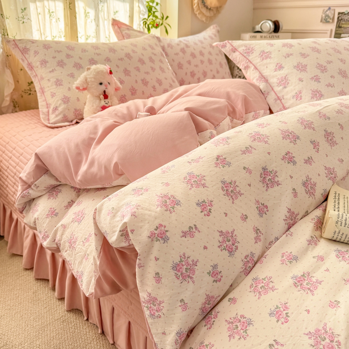 91家纺网 家纺一手货源 找家纺 富之航家纺 2026新款小清新床盖四件套 花颜