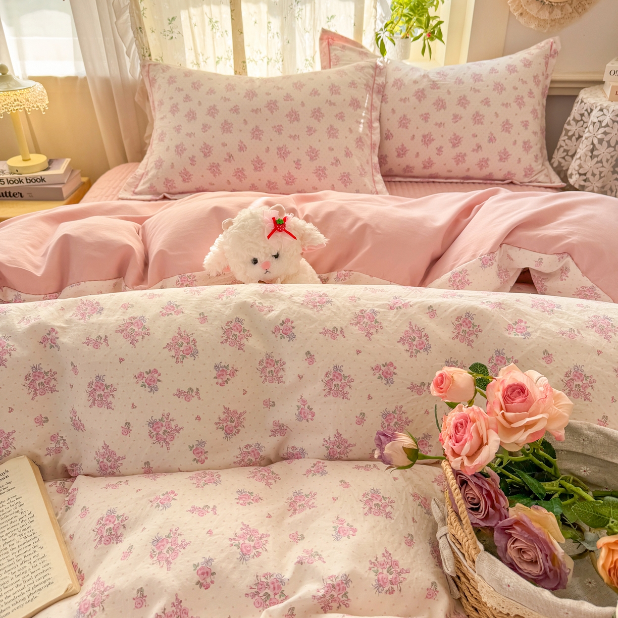 91家纺网 家纺一手货源 找家纺 富之航家纺 2026新款小清新床盖四件套 花颜