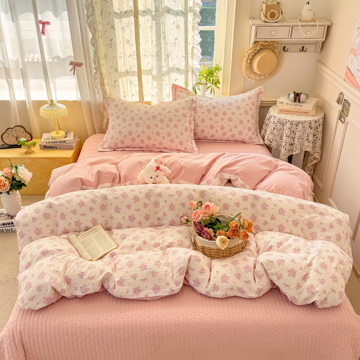 91家纺网 家纺一手货源 找家纺 富之航家纺 2026新款小清新床盖四件套 花颜