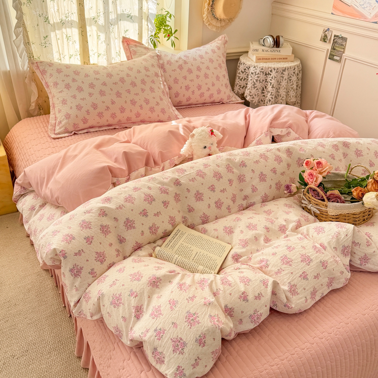 91家纺网 家纺一手货源 找家纺 富之航家纺 2026新款小清新床盖四件套 花颜