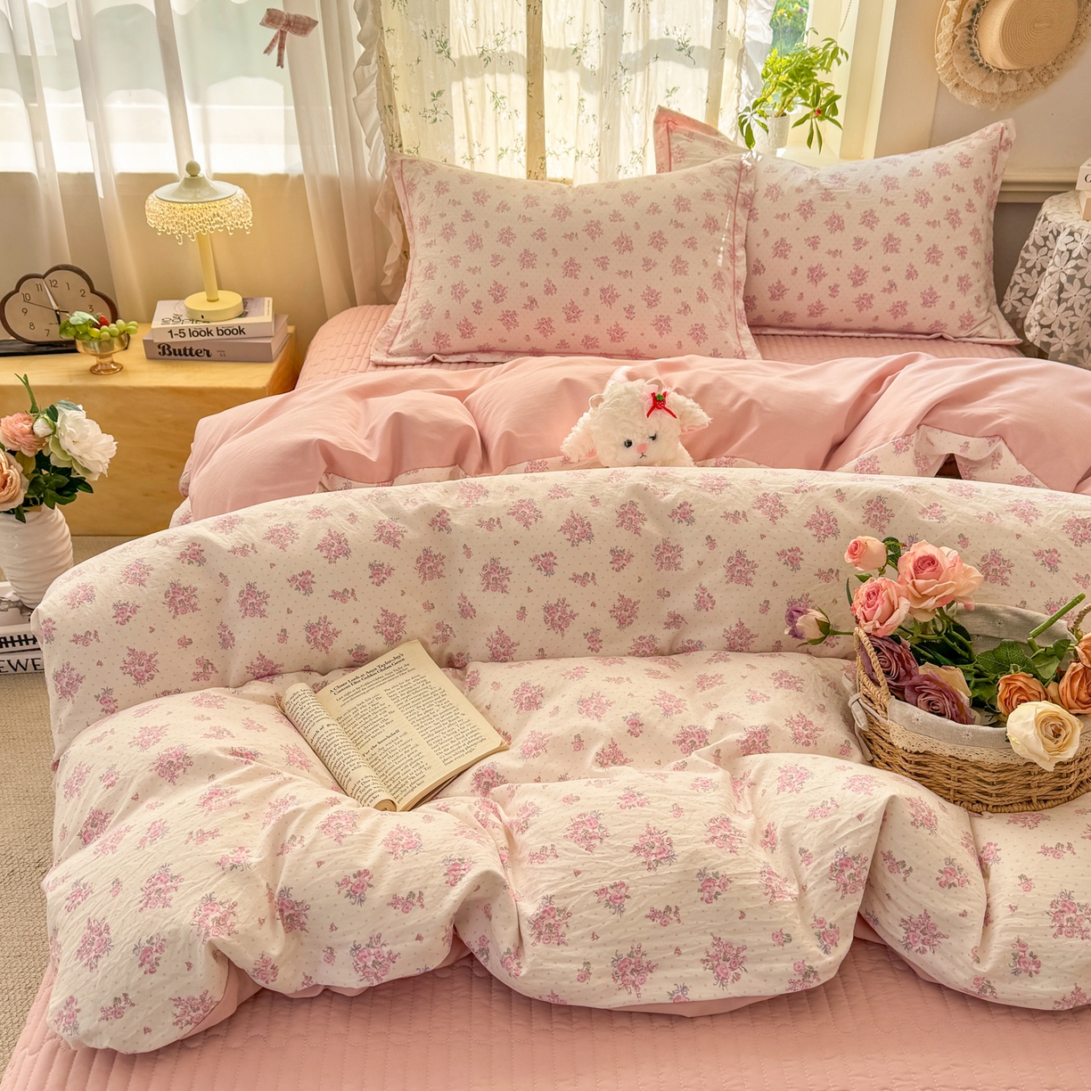 91家纺网 家纺一手货源 找家纺 富之航家纺 2026新款小清新床盖四件套 花颜