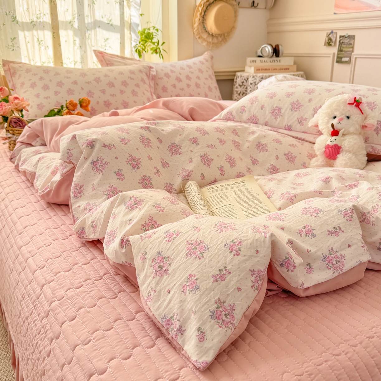 91家纺网 家纺一手货源 找家纺 富之航家纺 2026新款小清新床盖四件套 花颜