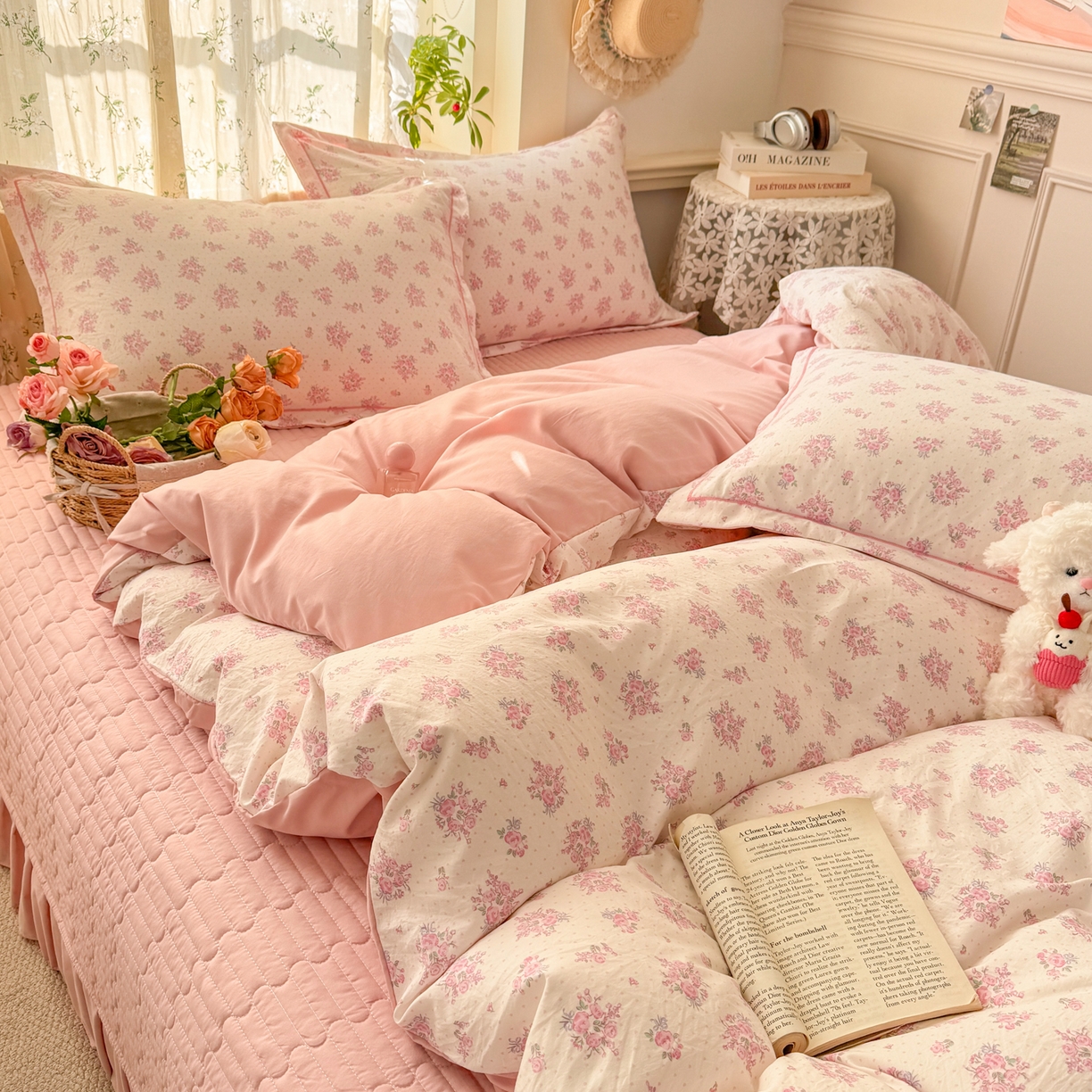 91家纺网 家纺一手货源 找家纺 富之航家纺 2026新款小清新床盖四件套 花颜