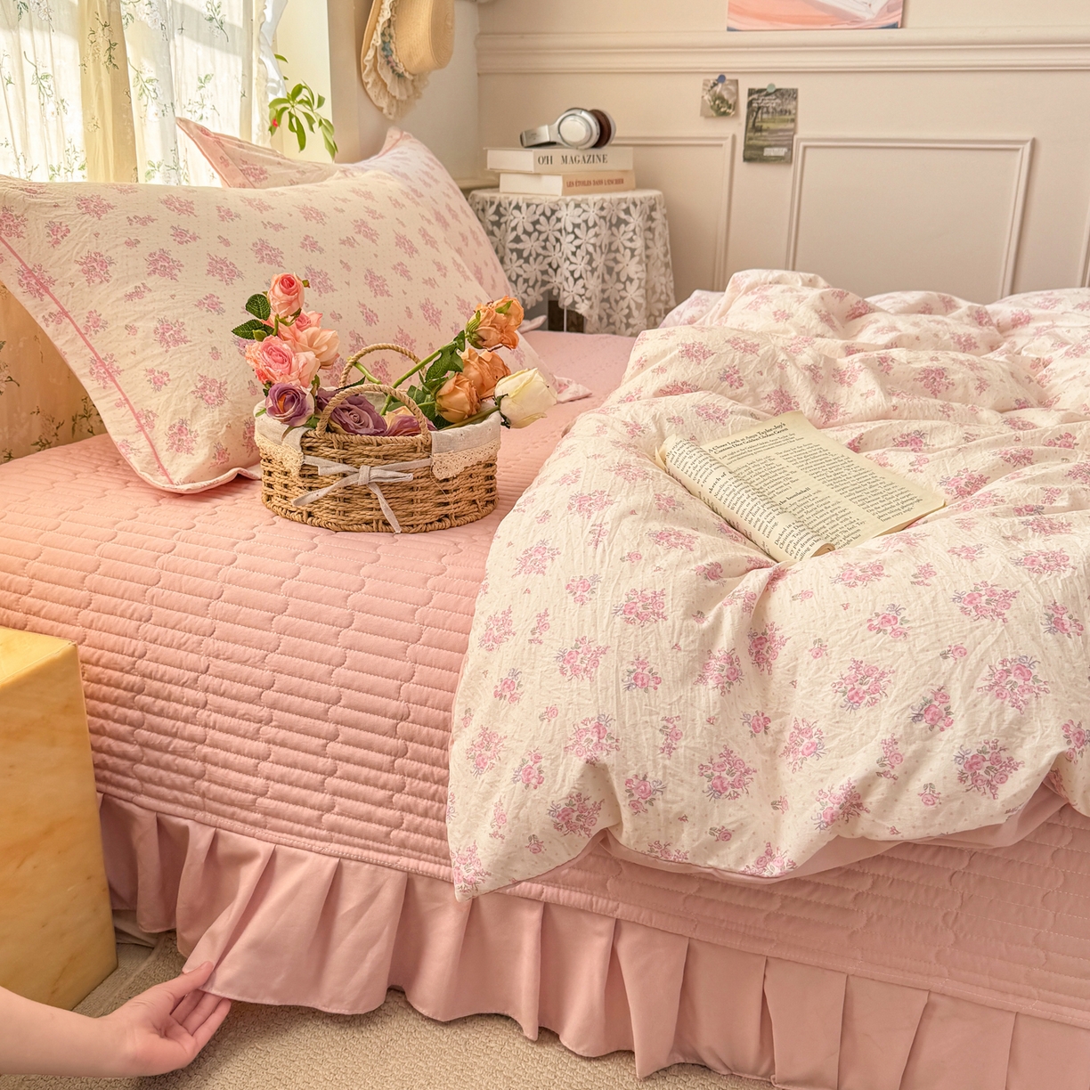 91家纺网 家纺一手货源 找家纺 富之航家纺 2026新款小清新床盖四件套 花颜