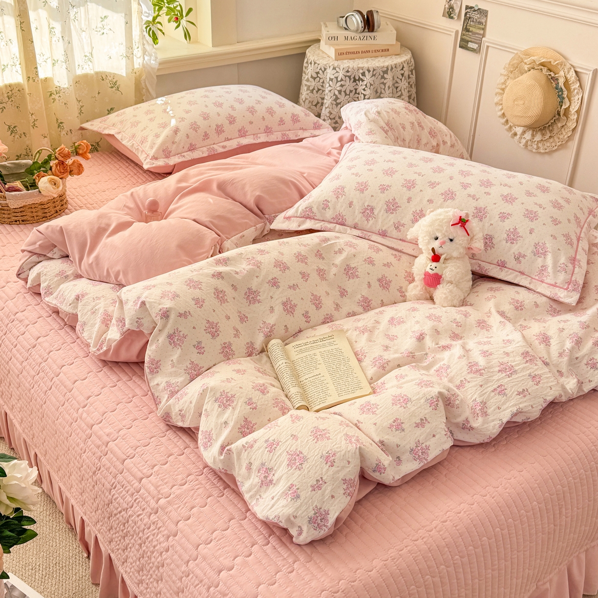 91家纺网 家纺一手货源 找家纺 富之航家纺 2026新款小清新床盖四件套 花颜