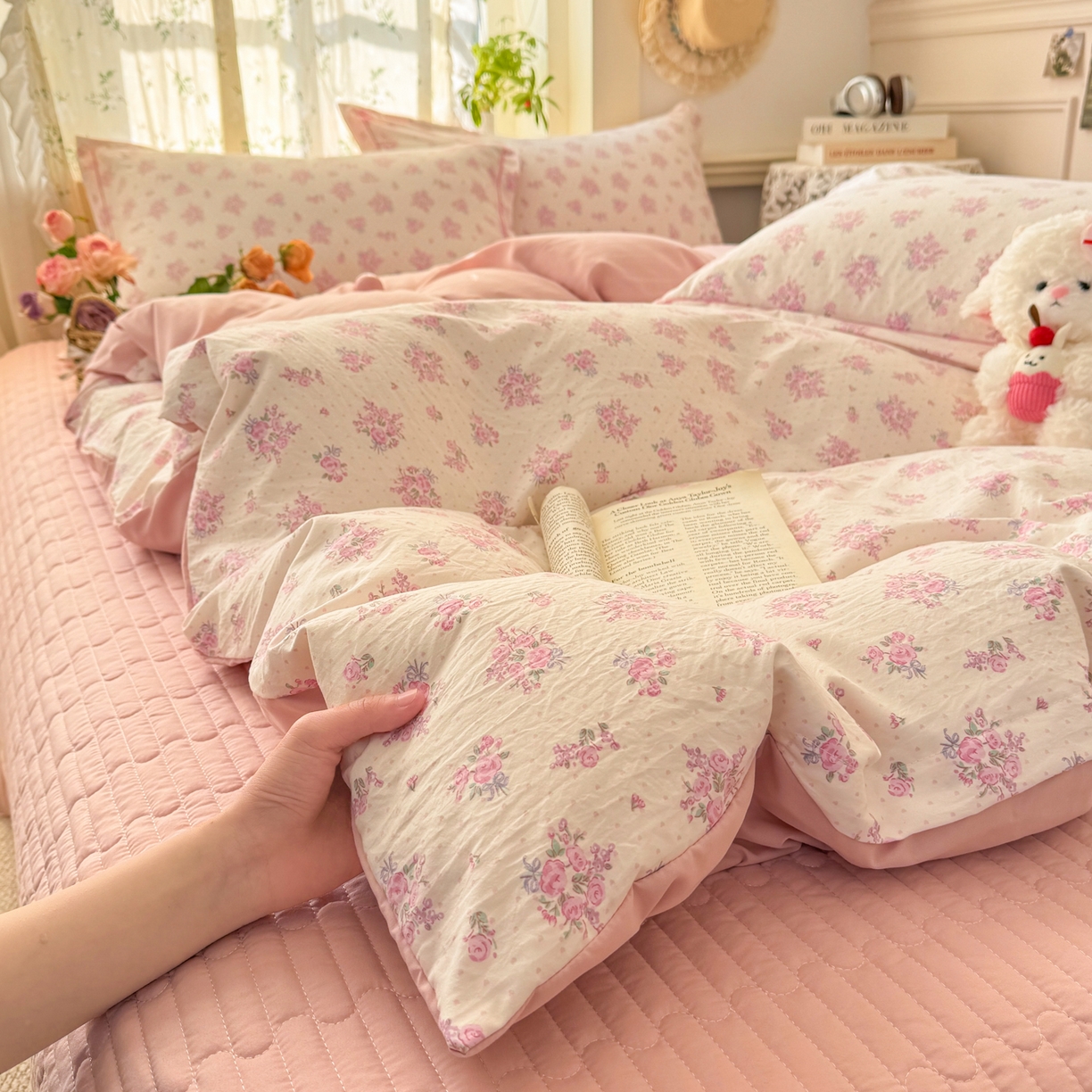 91家纺网 家纺一手货源 找家纺 富之航家纺 2026新款小清新床盖四件套 花颜