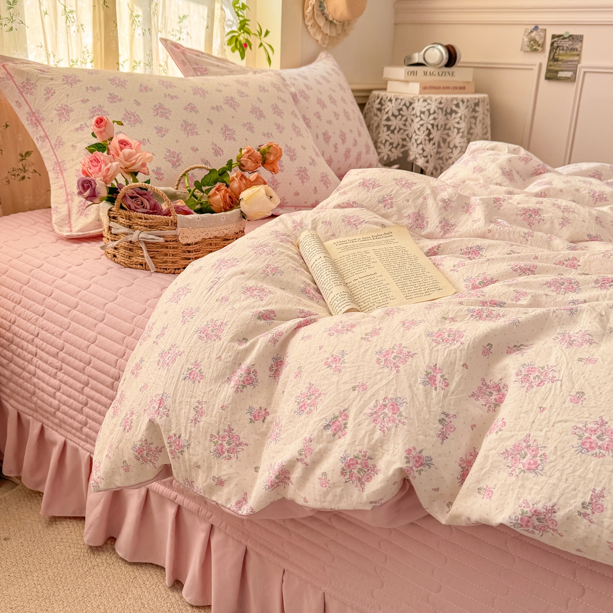 91家纺网 家纺一手货源 找家纺 富之航家纺 2026新款小清新床盖四件套 花颜