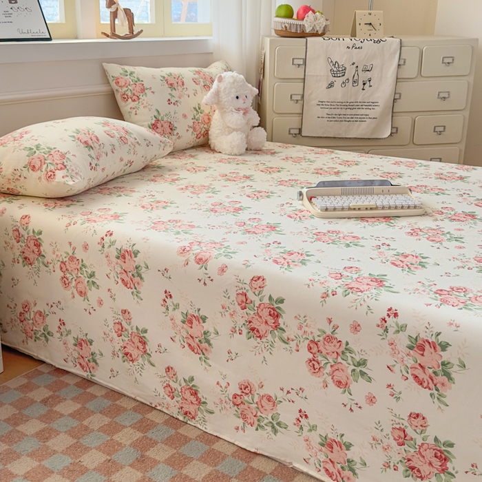 91家纺网 家纺一手货源 找家纺 爱彼家纺 2026新款细沙卡通原棉老粗布床单凉席床单三件套-新升级细沙 粉玫密语
