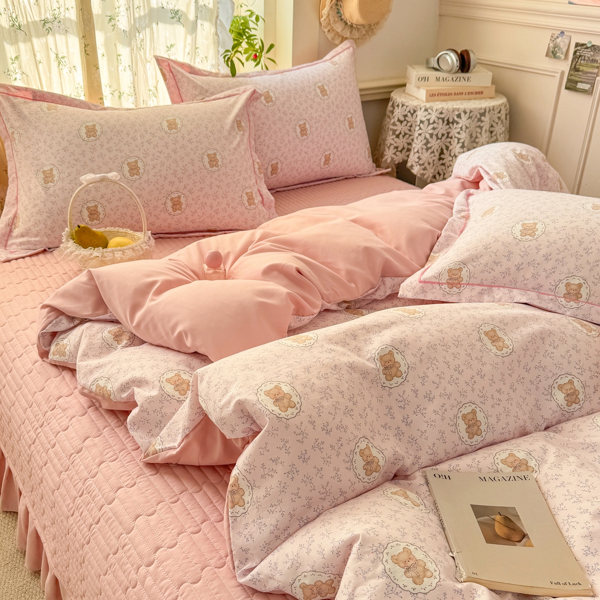 91家纺网 家纺一手货源 找家纺  富之航家纺 2026新款小清新床盖四件套 花园萌熊