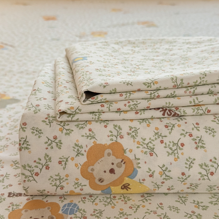 爱彼家纺 2026新款细沙卡通原棉老粗布床单凉席床单三件套-新升级细沙 花田小狮