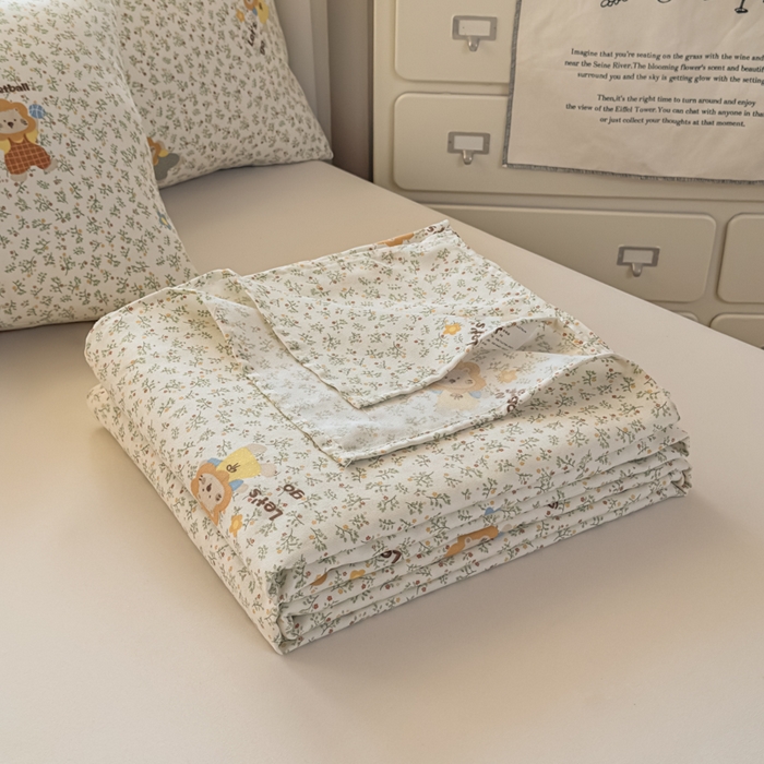 91家纺网 家纺一手货源 找家纺 爱彼家纺 2026新款细沙卡通原棉老粗布床单凉席床单三件套-新升级细沙 花田小狮
