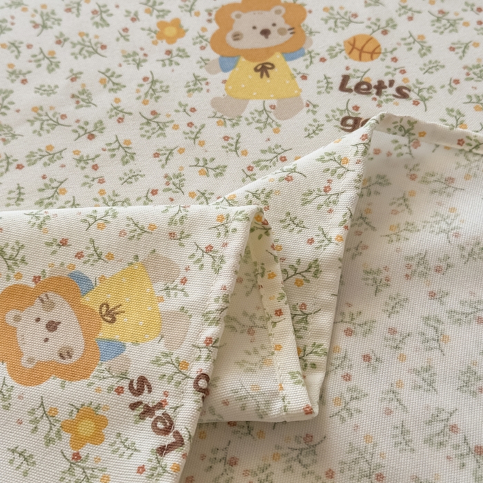 91家纺网 家纺一手货源 找家纺 爱彼家纺 2026新款细沙卡通原棉老粗布床单凉席床单三件套-新升级细沙 花田小狮