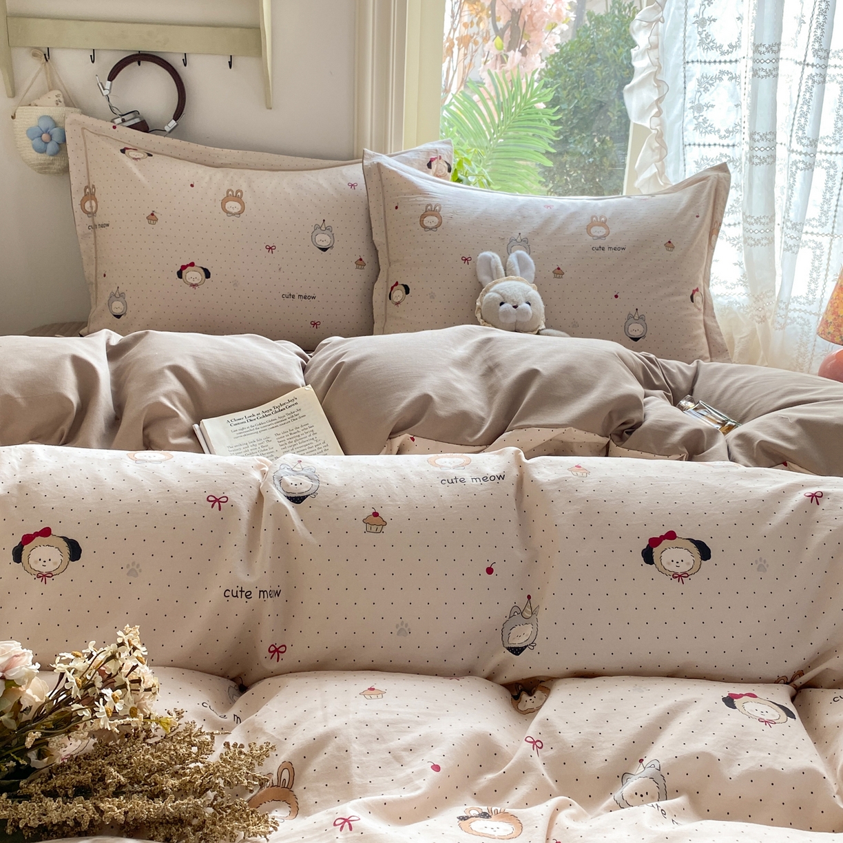 91家纺网 家纺一手货源 找家纺 富之航家纺 2026新款小清新床盖四件套 焦糖拉布布