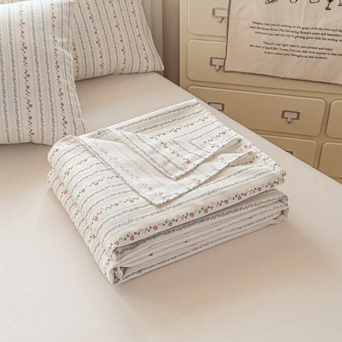 91家纺网 家纺一手货源 找家纺 爱彼家纺 2026新款细沙卡通原棉老粗布床单凉席床单三件套-新升级细沙 花条