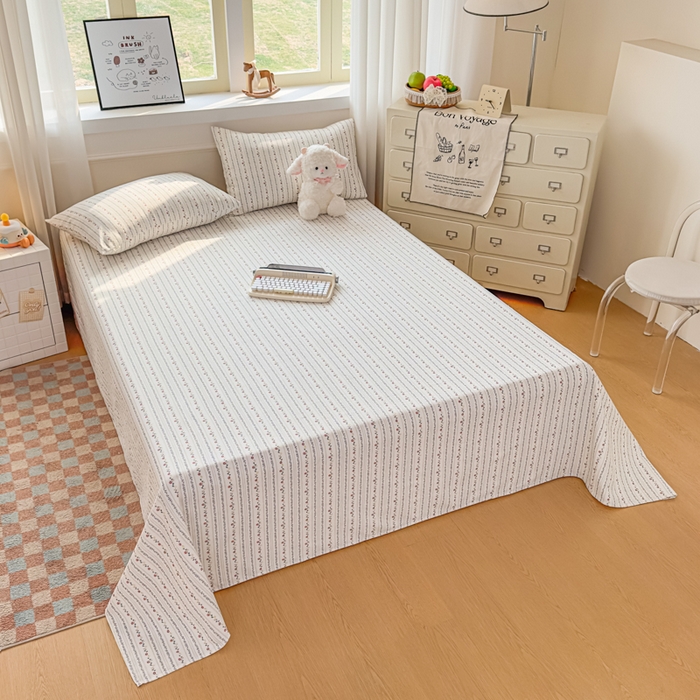 91家纺网 家纺一手货源 找家纺 爱彼家纺 2026新款细沙卡通原棉老粗布床单凉席床单三件套-新升级细沙 花条