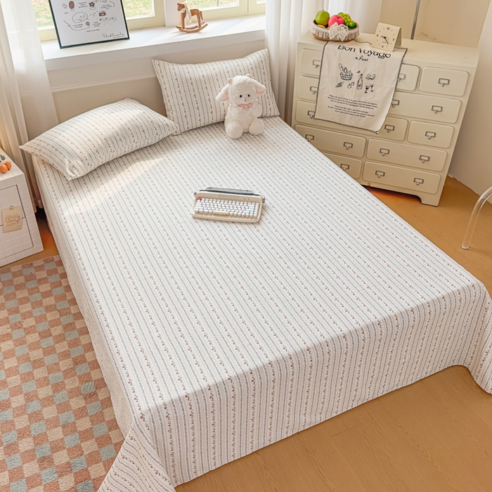 91家纺网 家纺一手货源 找家纺 爱彼家纺 2026新款细沙卡通原棉老粗布床单凉席床单三件套-新升级细沙 花条